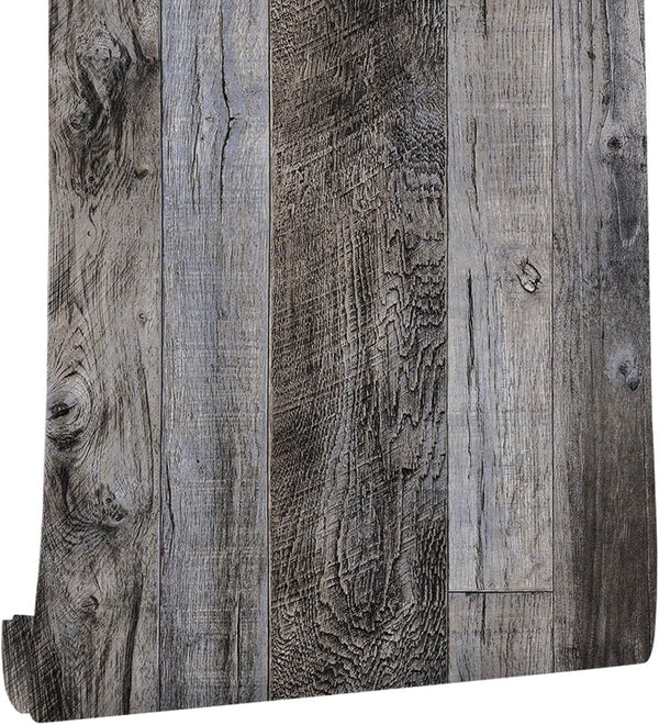 Yun-aeon Gray Wood Peel and Stick Wallpaper: 17.3" x 120" Self-Adhesive for Furniture Renovation