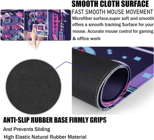 Large Japanese Comic Gaming Mouse Pad, Stitched Edges, Non-Slip Rubber Base, Waterproof (31.5X15.7 Inch)
