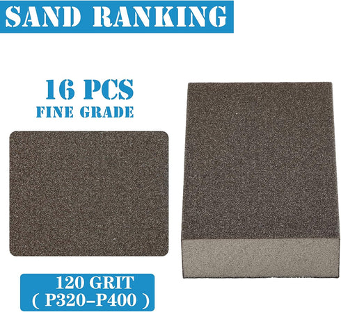 Jamiikury 16Pcs 120 Grit Sanding Blocks, Fine Sanding Sponge Washable and Reusable, Wet Dry Sandpaper Sponge for Wood