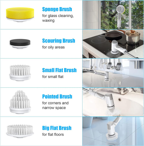 6 Electric Spin Scrubber, Scrub Brush Dual Speed, Power Shower Scrubber with Replacement Head, Cordless Cleaning Brush
