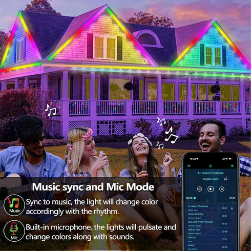 50FT Waterproof,IP68 Outdoor LED Strip Light Outside RGB+IC Light Strip with App/Remote Control,Chase Mode,Music Sync