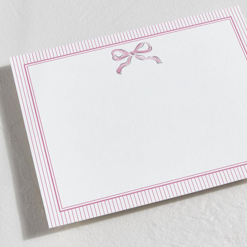 Set, Set 10, Minted Pink Bow Stationery of Flat Note Cards & Envelopes for Invitiations and Handwritten Thank You