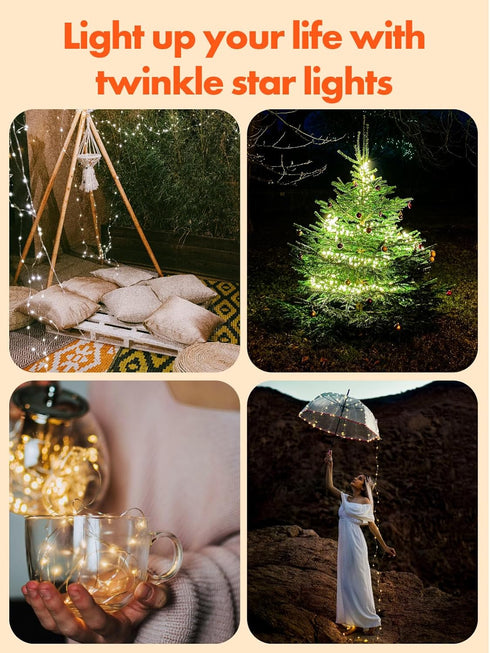 4 Pack 460 480 8 Twinkle Star Solar String Lights Outdoor, Total FT LED Solar Fairy Lights Outside Waterproof Modes