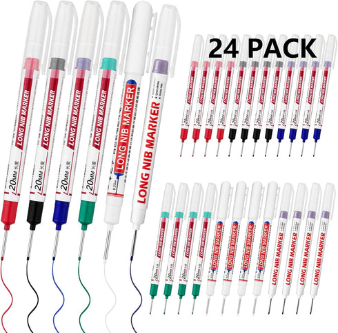 LYXMYGS 24 Pens,20mm PCS Long Head Deep Hole Marker Long Nib Marker, Longs Nose Markers, Waterproof Construction