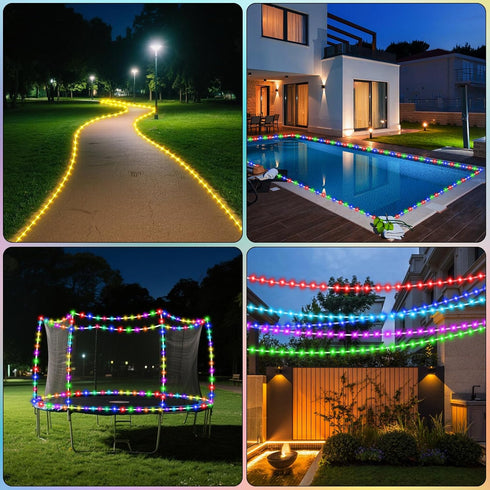 LHYLDS 33FT 100LED 18 8 Solar Rope Lights Outdoor Waterproof, Colors Changing Outdoor String Lights Tube Fairy Light
