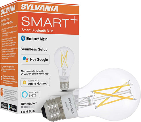 SYLVANIA SMART+ Bluetooth Clear Filament LED Bulb, Soft White A19, Compatible with Alexa and Google Assistant