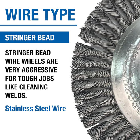 Mercer Industries 186040-6" x 3/16" x 5/8"-11 Stringer Bead Wire Wheel, .020 Stainless Steel Wire