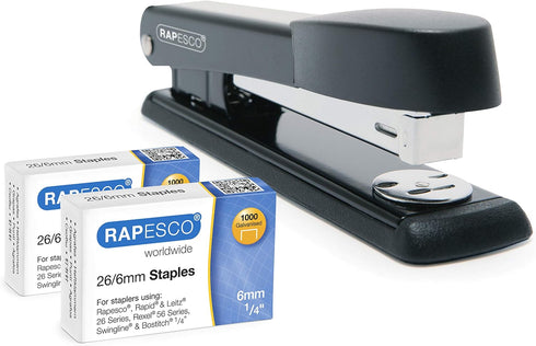 Rapesco 1602 Marlin Stapler, 25 Sheet Capacity, 2000 Type 26 Standard 1/4" Staples, Black