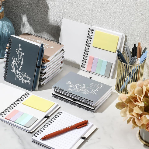 Tenceur 10 Set Inspirational Gifts - Bulk Aesthetic Spiral Notebook Journals with Sticky Note Notepad, Motivational Pen