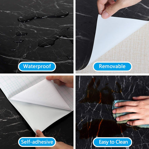 CRE8TIVE Black Marble Contact Paper for Countertops, Waterproof Peel and Stick Wallpaper 12"x80" for Cabinets