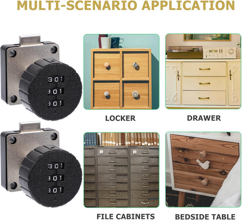 3-Digit Levemolo Combination Cabinet Lock Password File Drawer Lock for Home Office Security Black Round Face for Desk