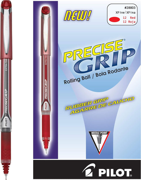 Pilot Precise Grip Liquid Ink Rolling Ball Stick Pens, Bold Point, Red Ink, 12-Pack