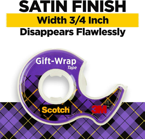 Scotch Gift-Wrap Tape, 2 Rolls, 3/4 x 600 Inches, The Go-to Tape for Holiday Gift Wrapping, Dispensered