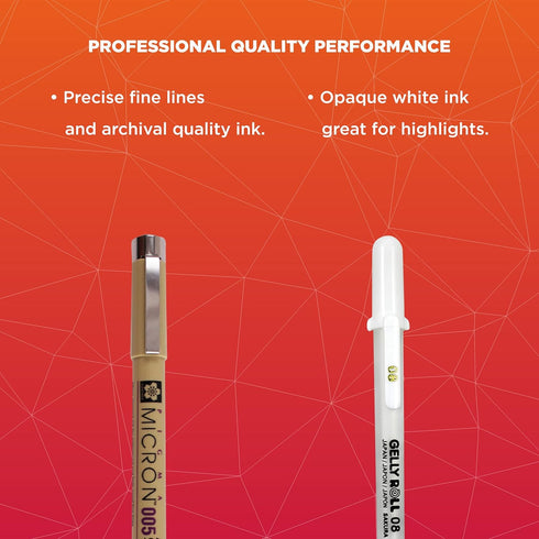 SAKURA Pigma Micron Fineliner Pens & Gelly Roll Classic White Pens, Assorted Point Sizes for Writing, Drawing,