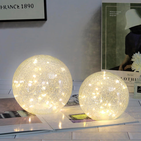 Crackle Globe LED Lamp, Battery Operated Lighted Glass Orb for Christmas Decoration, Gold Mercury Glass Ball Light for