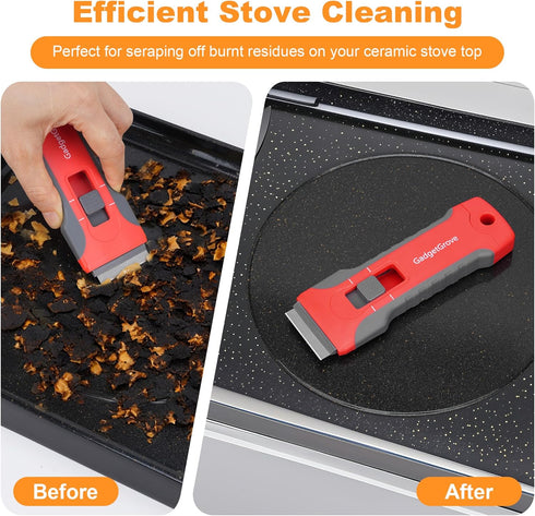 2 Razor Blade Scraper with Pcs Plastic Scraper, Scraper Tool for Cooktop, Oven, Stove, Labels Decal, Plastic Blades