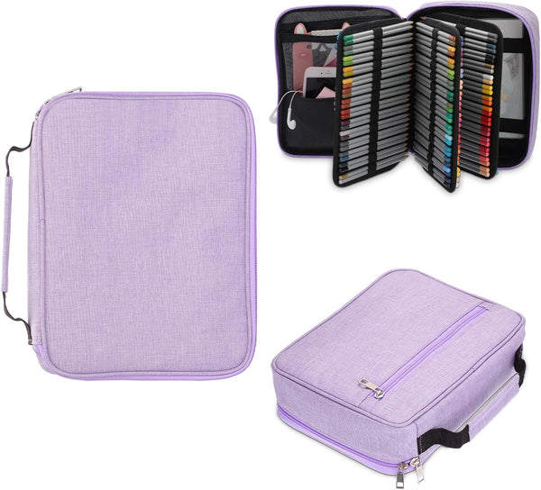 BTSKY Large Pencil Case Organizer - Colored Pencil Pouch Art Bags with 3 Detachable Layers for Office Travel (Purple)