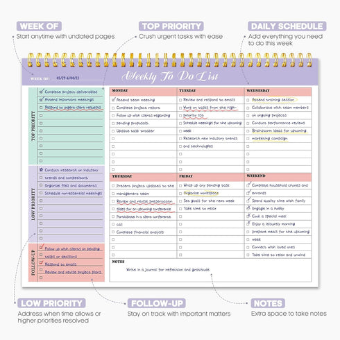 Weekly To Do List Notepad with 52 Undated Sheets(8.5"×11")- Weekly Desk Planner for Women & Man, Work and Home - Violet Dream by Taja
