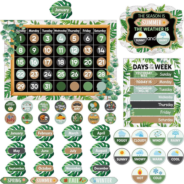Tenare Calendar Bulletin Board Set – Calendar Seasons Weather Chart Display with Stickers for School Bedroom Decoration