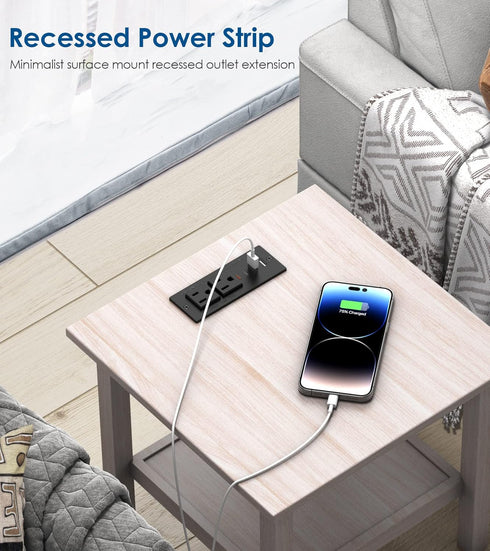 Jgstkcity 30W Strip,2 4 Table,10ft USB C Recessed Power Strip,Flat Plug Power Outlets USB Ports,Furniture Flush Mount