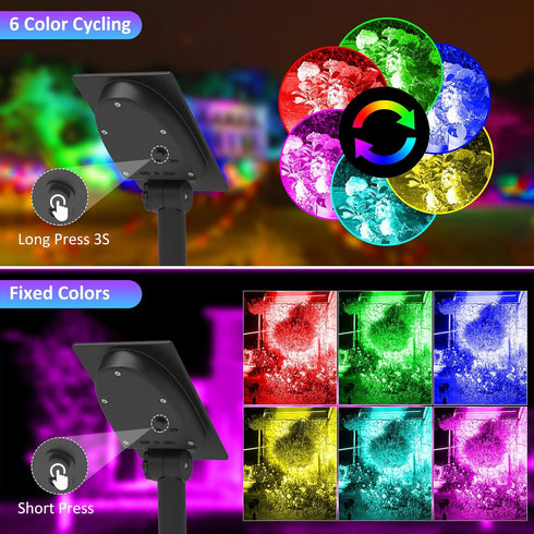 9.8ft IP65 T-SUNUS RGB Solar Spot Lights Outdoor, Color Changing Landscape Light with Separated Panel Cable Waterproof