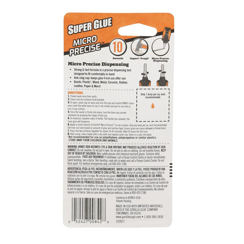 Gorilla Micro Precise Super Glue Gel, Fast Setting Cyanoacrylate Glue, Precise Dispensing Tool, Clear, 5.5g, Pack of 2