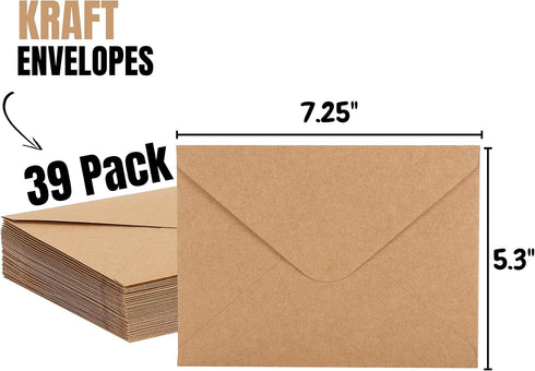 Mr. Pen Kraft Envelopes, 39 Pack, 5 x 7 Inch A7 Brown Card Envelopes, Invitation and Postcard Envelopes