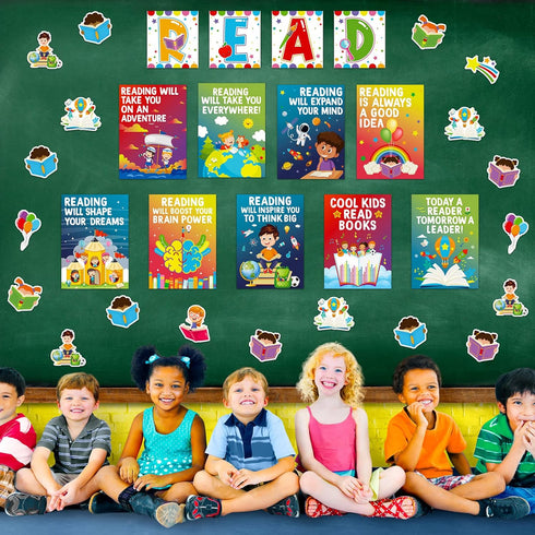Zonon 45 Pcs Reading Classroom Decorations Bulletin Board Poster Banner Set for Teachers Preschool Library