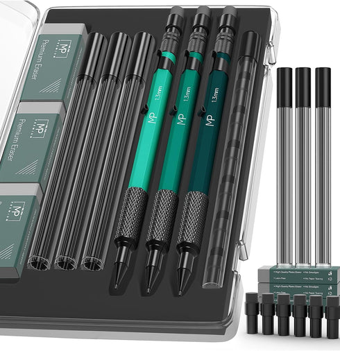 Mr. Pen Metal Mechanical Pencils Set, 3 Pack, 1.3 mm Mechanical Pencils with Lead and Eraser Refills