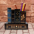 Vintage Book Pen Holder, Retro Wooden Desk Organizer with Drawer, Fake Book Shaped Pencil Cup for Office