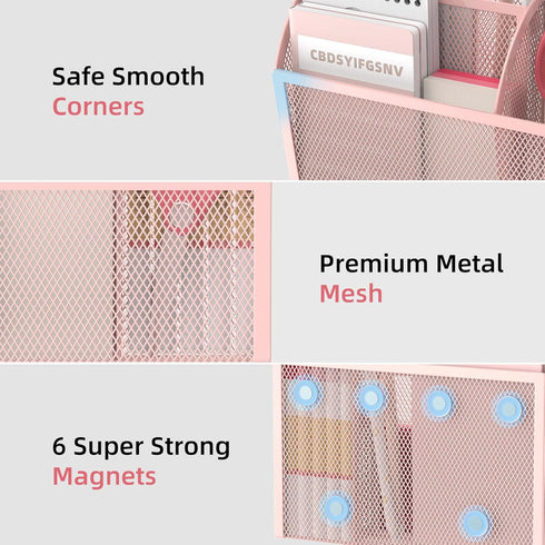DALTACK Magnetic Pencil Holder - 3-Grid Mesh Magnetic Shelf for Refrigerator, Organizer for Home, School, Office