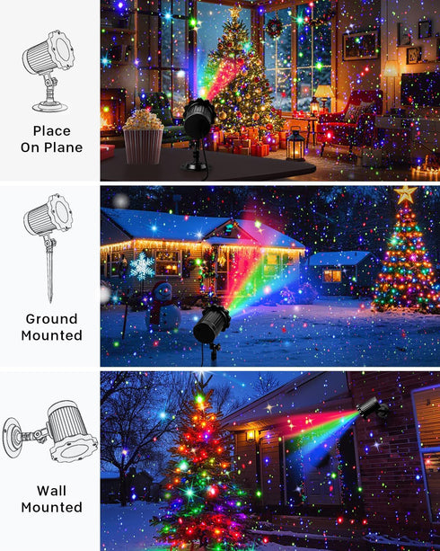ECOHDT 3 Brighter Laser Christmas Projector Lights Outdoor, Waterproof RGB Colors Gypsophila Moving Twinkles Christmas