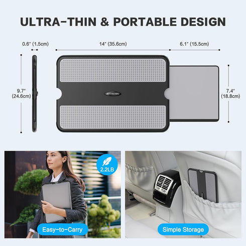 AboveTEK Portable Laptop Lap Desk w/Retractable Left/Right Mouse Pad Tray, Non-Slip Heat Shield Tablet Notebook