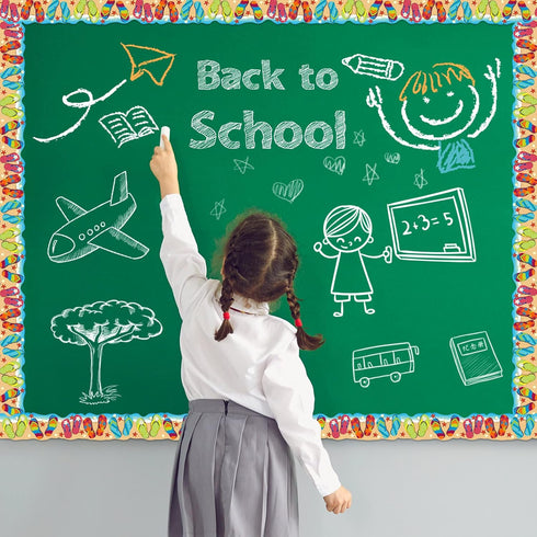 Summer Flip Flops Bulletin Board Border, 68.9 Feet with Butterflies Flowers Bee Space for Classroom Chalkboard Decor