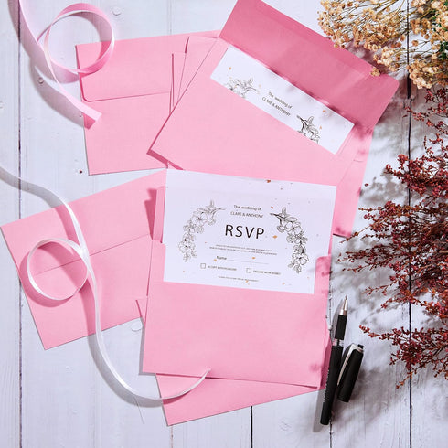 Invitation Envelopes, 100-Pack A7 5x7 Envelopes in Pink, 5 1/4 x 7 1/4 Inches
