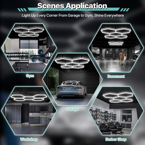 42W 6500K Garage Hexagon Lights, Higher Brightness Hex Garage Lights, Plug and Play, Lightweight DIY Assembly Hexagonal