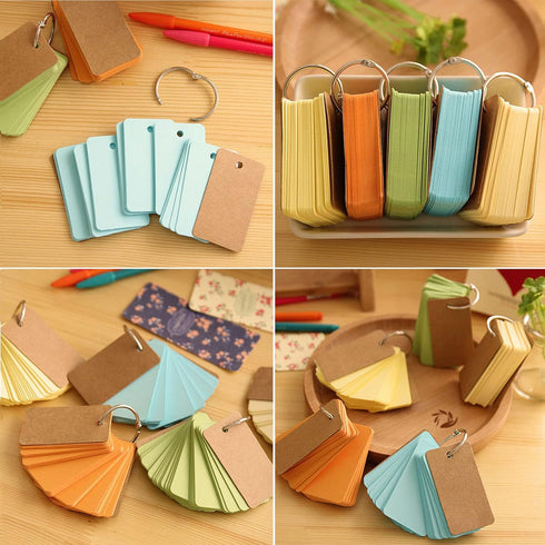 Blank Index Cards Ring Flashcards, 400Pcs Colored Cardstock 2.2"x3.5" Note Cards for School Learning and Office Supplies