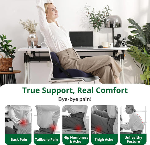 FuturaLoom Ergonomic Seat Cushion for Sciatica Relief & Long Driving - Memory Foam Back Support with Adjustable Strap