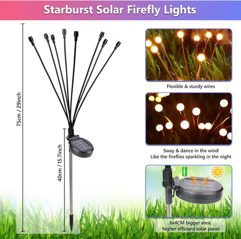4 Pack 32 2 BrizLabs Solar Garden Lights, LED Solar Powered Firefly Lights, Modes Swaying Light, Waterproof Globe