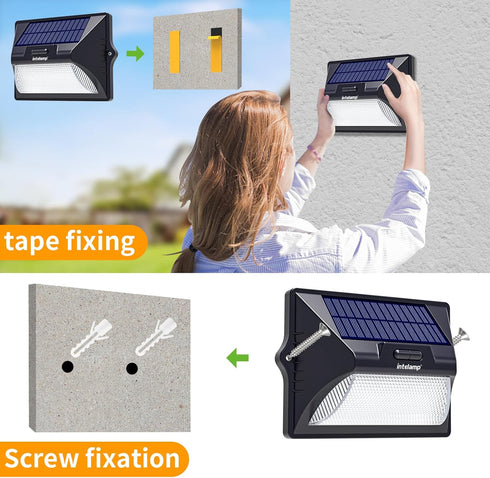 2 Packs 9 intelamp Solar Fence Lights Outdoor, Colors & RGB Color Changing Deck Lights Waterproof, Solar Powered LED