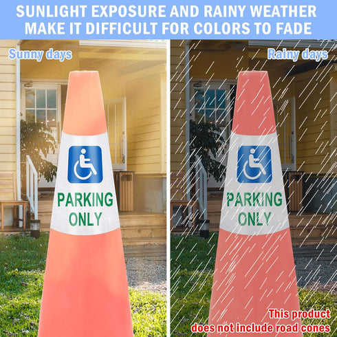 Handicap Parking Only Reflective Cone Sleeve - Wheelchair Accessible High Visibility Safety Traffic Cone Collar Signs