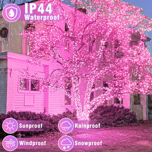 100FT 300 8 LED Outdoor String Lights, Connectable Pink Christmas Lights Indoor Waterproof with Modes, Plug in Twinkle