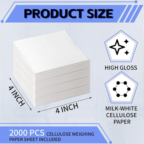 2000 Pcs Cellulose Weighing Paper Sheet Laboratory Sample Weighing Paper Weigh Papers, Nitrogen Free, Non Absorbing, Non Stick, High Gloss for Scale Measurement Samples Transfer, 4 x 4 Inches