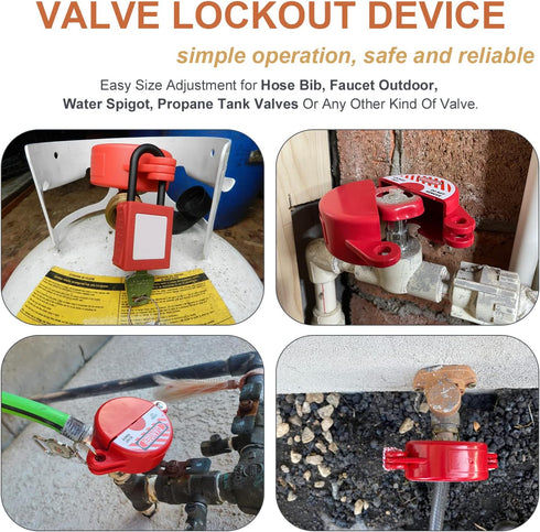 Gate Valve Lockout and Safety Padlock, 2 Sets, Hose Bib Lock for Outdoor Faucet Knob, Plastic Red Secure Locks