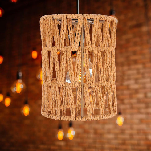 E27 4cm ABOOFAN Cylinder Lamp Shade Paper Rope Material, Fitter Khaki Faux Rattan Lampshade for Pendant Light, Wall
