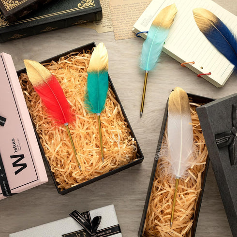 ZAUGONTW 12Pcs Vintage Feather Ballpoint Pen, Signing Pen for Guest Signature, School Office Wedding Supplies