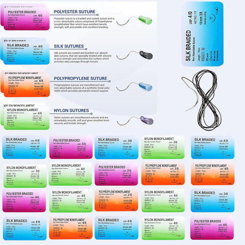 Suture Kit (30 Pcs) for Training, Includes Large Silicone Pad and Tool Kit with Needles for Medical Students