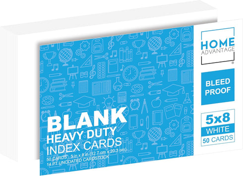 Home Advantage 5x8 Blank Index Cards - Our 50 Pack of Plain