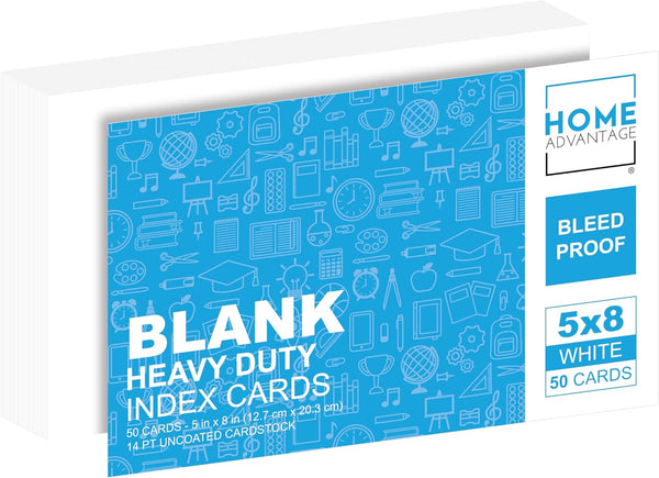 Home Advantage 5x8 Blank Index Cards - Our 50 Pack of Plain
