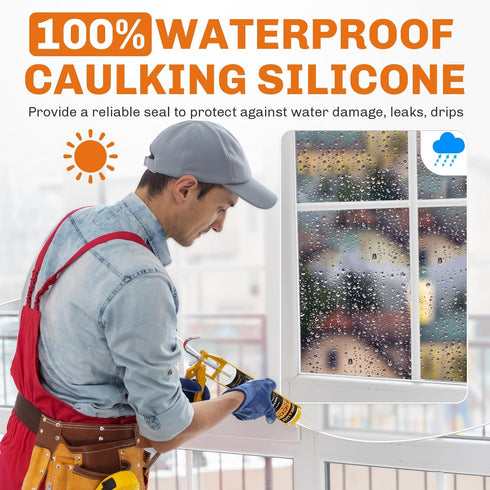 WELLUCK 100% Waterproof Silicone Caulk Sealant, Flexible Adhesive for Kitchen, Bathroom, Window, Door, Glass, Bathtub,